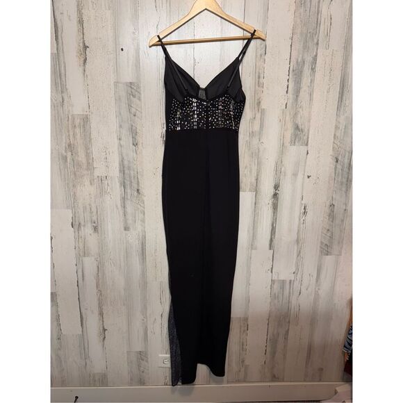 Black Rhinestone Mesh Evening Gown – Slit Maxi Dress, Size M - Picture 6 of 8